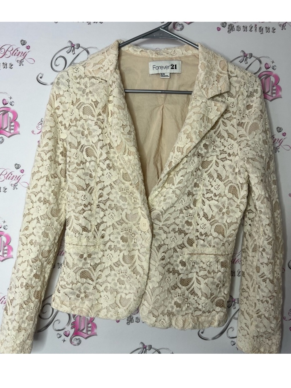 Forever 21 Ivory Lace Blazer Jacket